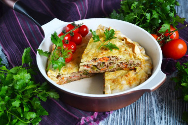 leniwa lasagne na patelni z mielonym chlebem pita